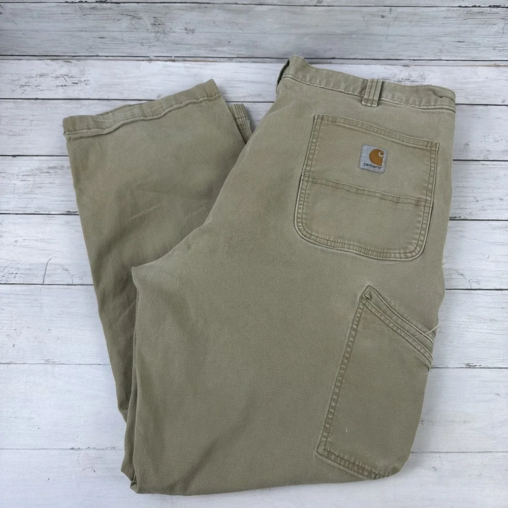 Carhartt Tan Relaxed Fit Pants Mens 40x30 rugged canvas work utility (37x27)